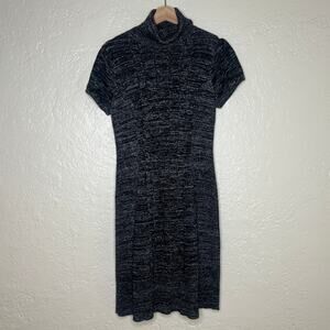 Adrianna Papell Women's Black Metallic Ribbed Turtleneck Sweater Dress Medium